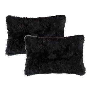 Natural Home Decor New Zealand Sheepskin Pillow | 2-Piece | Black | 12"x20"